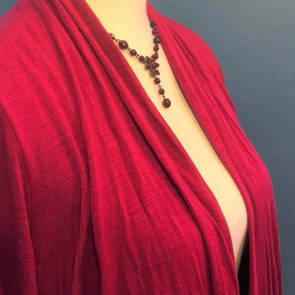 Dark Pink Sweater Cardigan ~ Ruffled ~ Layered ~ Long Sleeves ~ Size M - Picture 8 of 8